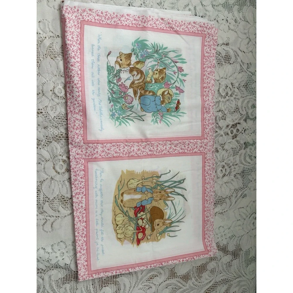 Vintage Beatrix Potter Cotton Fabric Panel Peter Rabbit Quilt